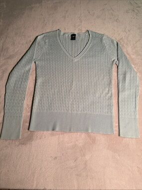 GAP Women's Cable-Knit V-Neck Sweater Sea Green L Preppy Quiet Luxury